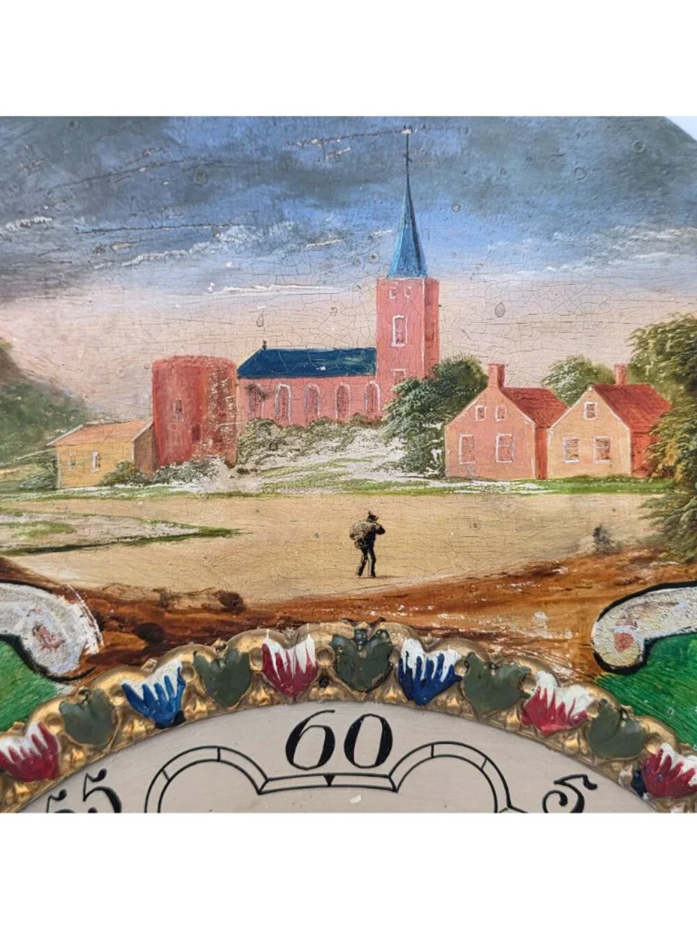 Clock Face Hand Painted Metal 1890s Dutch Longcase Table decor Decoration Face